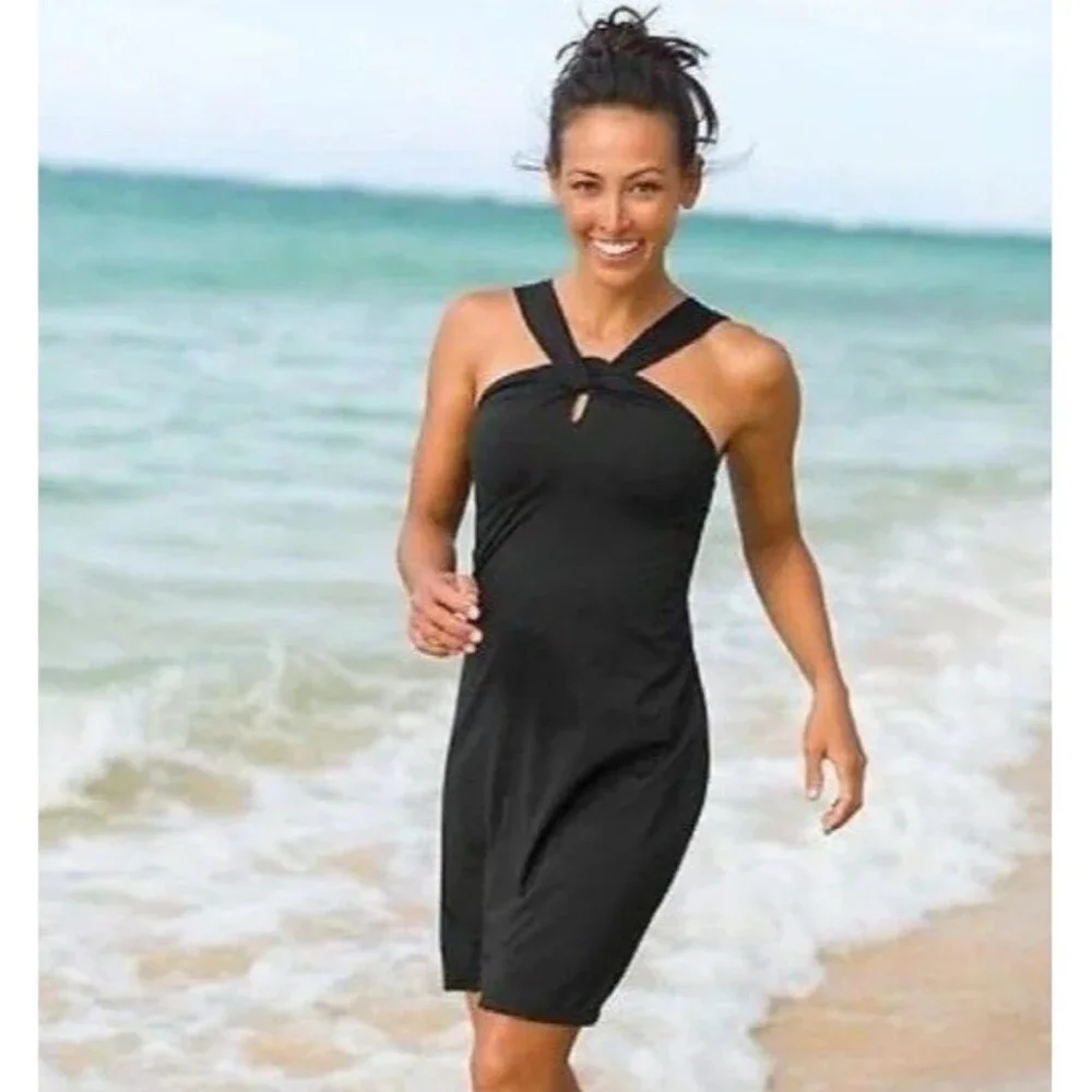Athleta Kiki Swim Dress Aqua Built-In Bra Key Hole Neck Sport